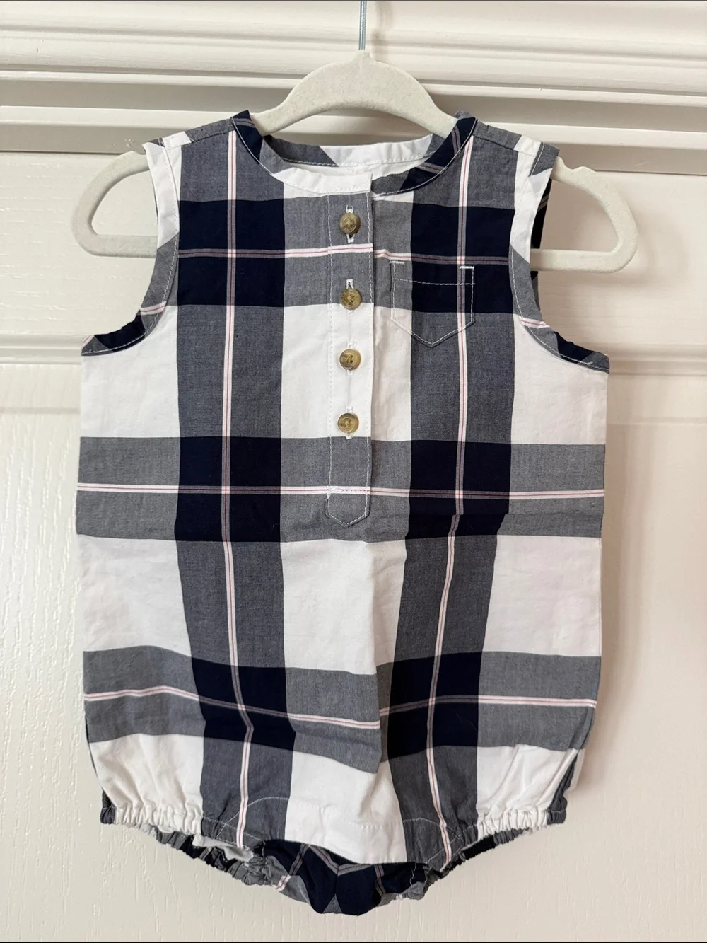 Janie and Jack Navy, White & Gray Plaid Baby One-Piece
